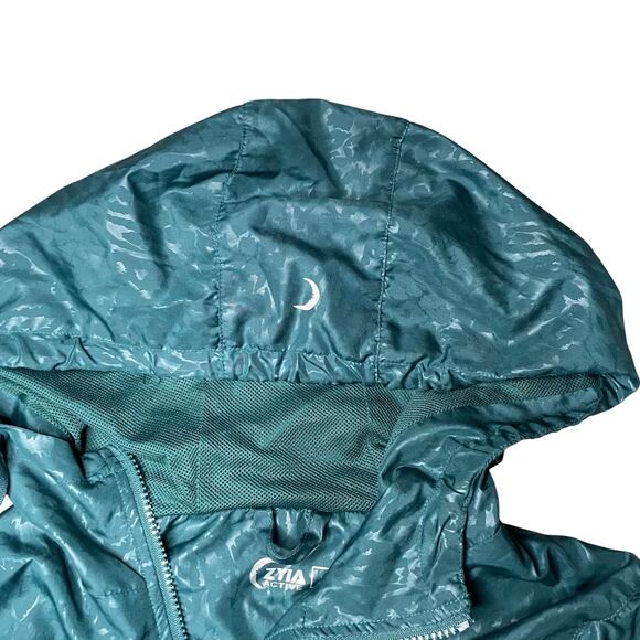 Zyia Active Hoodie Jacket Teal Green Leopard Print Windbreaker - Picture 4 of 5